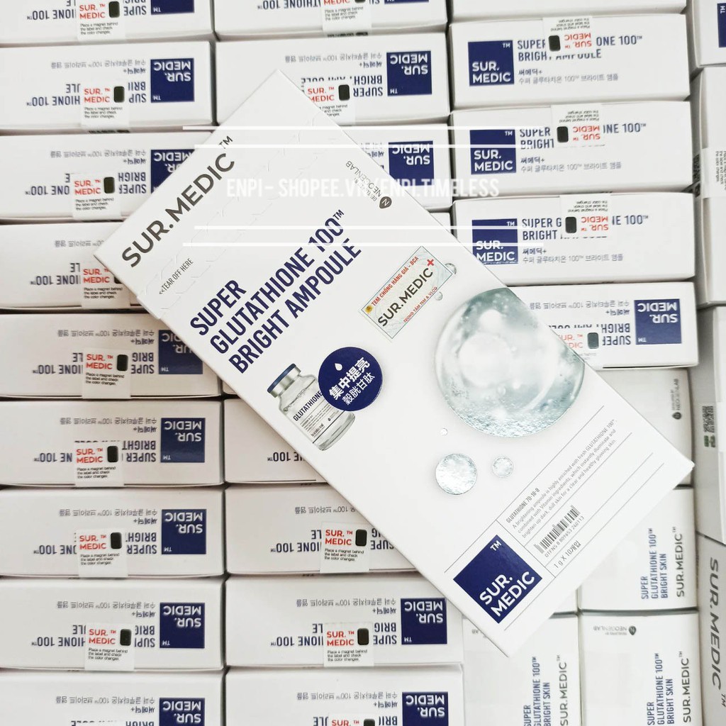 [10 ống] Tinh chất dưỡng trắng da Sur Medic Super Glutathione 100 Bright Ampoule