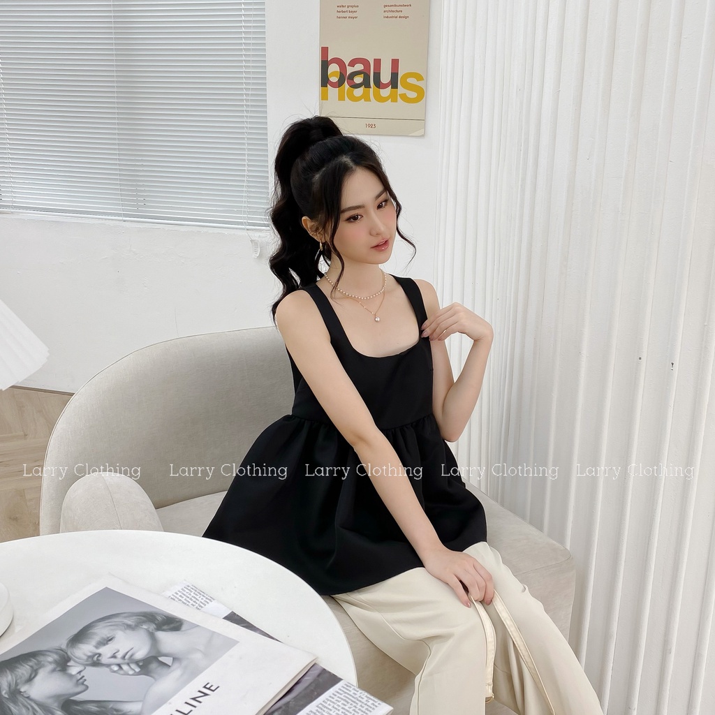 Áo thiết kế nữ 2 dây tapta cổ vuông dáng babydoll 2 màu đen trắng dễ phối thời trang thiết kế Larry Clothing A566