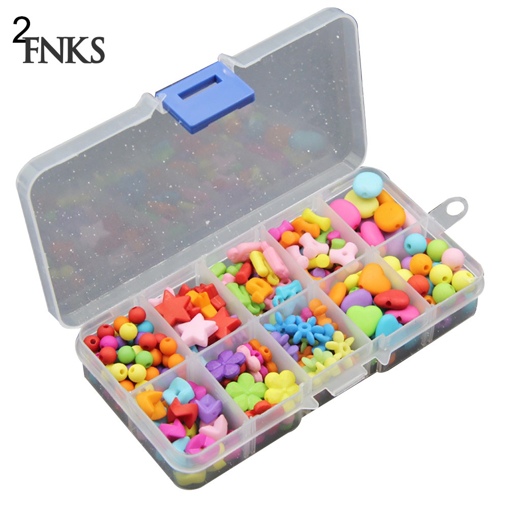 Hộp hạt xâu acrylic màu sắc hỗn hợp/ Bó dây đàn hồi làm vòng đeo tay phụ kiện đồ chơi DIY dành cho trẻ em