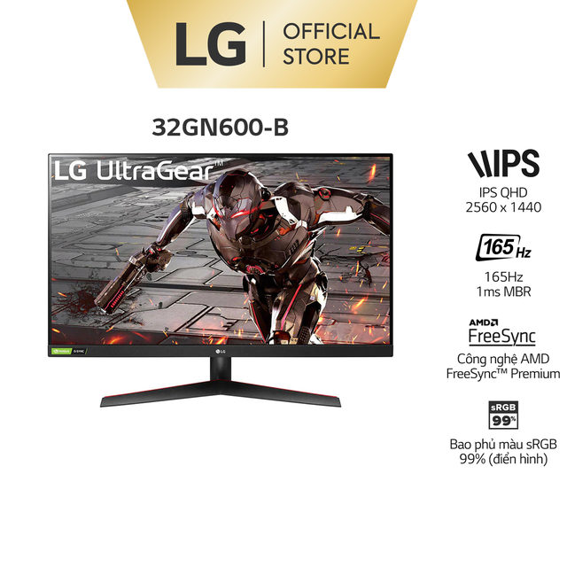 Màn Hình LG 32GN600-B UltraGear™ 31.5'' VA QHD 165Hz 1ms MBR AMD FreeSync™ HDR