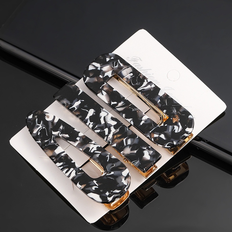 Set 3 Kẹp Tóc Họa Tiết Da Báo / Đá Cẩm Thạch Thời Trang
