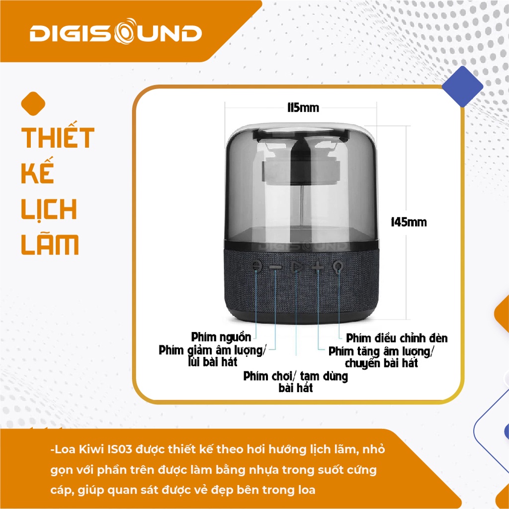 Loa bluetooth mini không dây cầm tay kết nối TWS ghép 2 loa, đèn nháy theo nhạc, Kiwi IS03