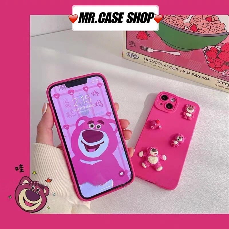 Ốp lưng ip chất bóng hồng neon hoạ tiết 4 gấu dâu lotso dành cho ip - Mr.Case