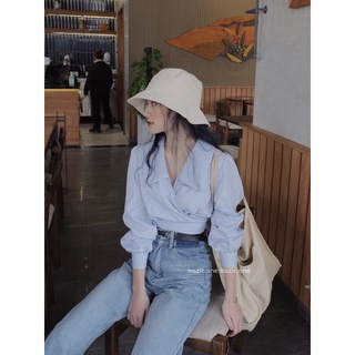 Áo sơ mi kẻ croptop buộc dây sau, sơ mi dáng ngắn buộc dây Bazic one