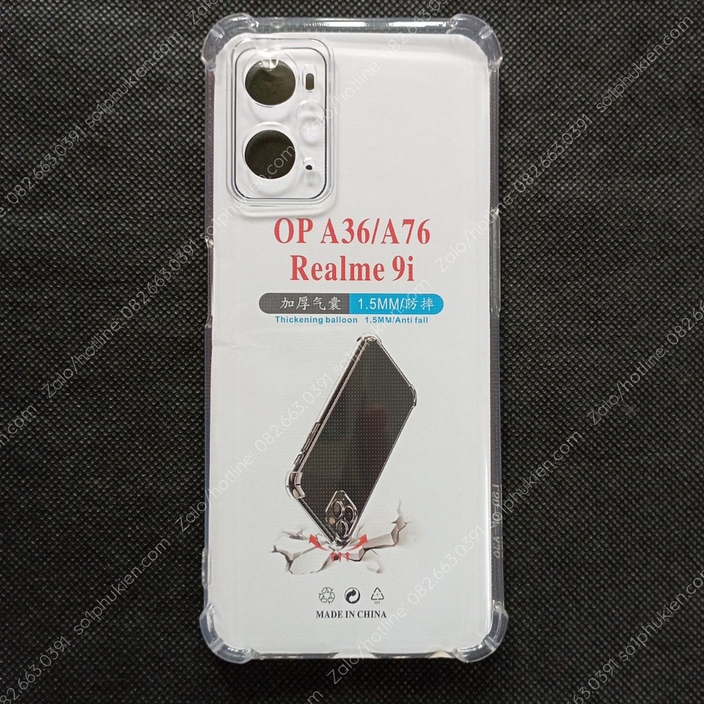 Ốp lưng Oppo A76, Oppo A36, Realme 9i loại dẻo trong suốt, loại chống sốc bảo vệ camera