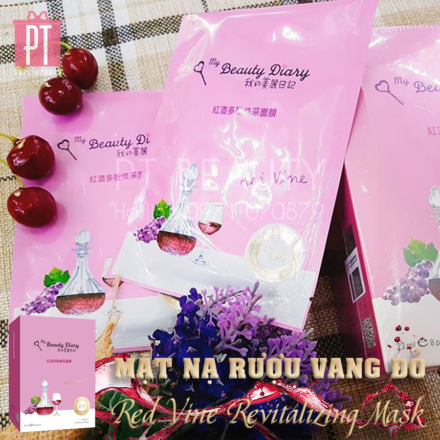 Mặt nạ My Beauty Diray Rượu Vang giúp săn chắc da hộp 8 miếng