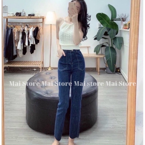 Quần bò ống rộng quần jean bò ống suông jeans nữ cạp cao ống đứng hot 2021 MaiStore