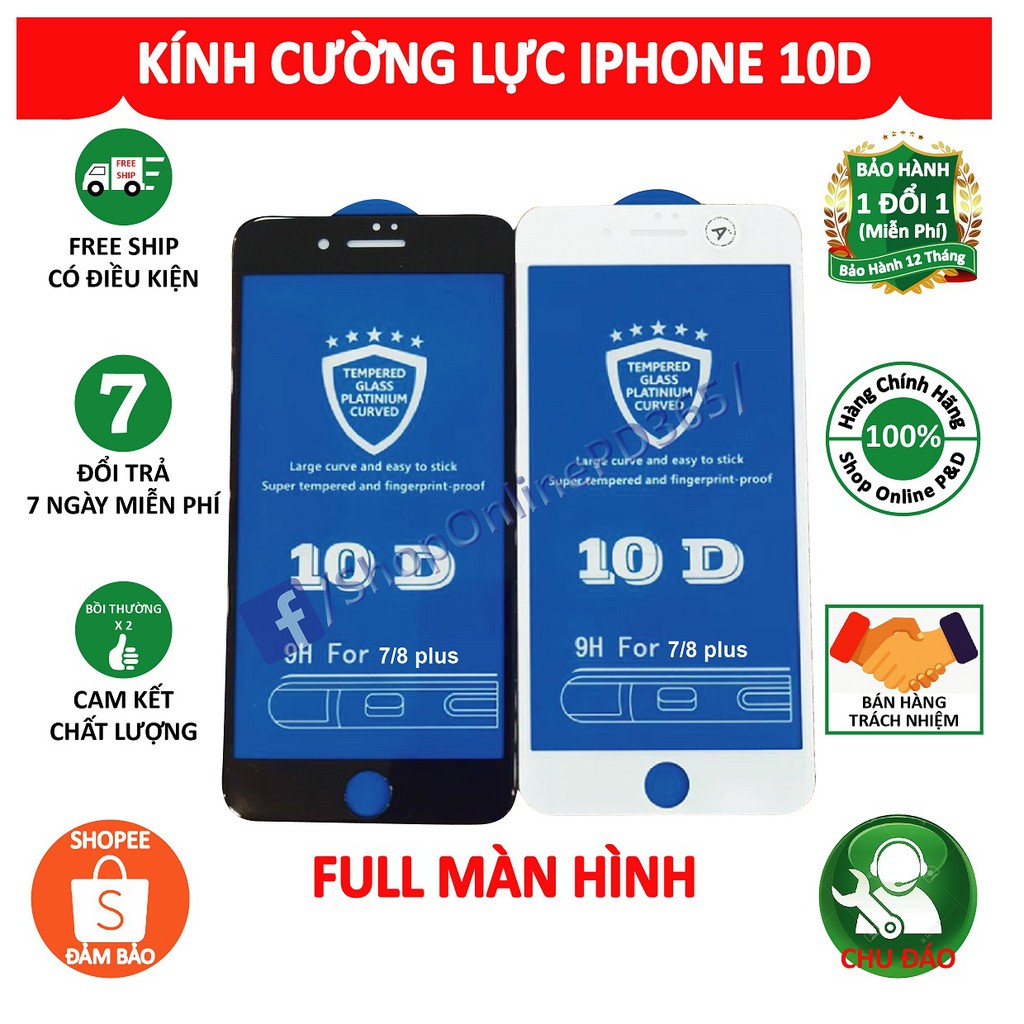 MIẾNG DÁN CƯỜNG LỰC 10D IPHONE 8 PLUS