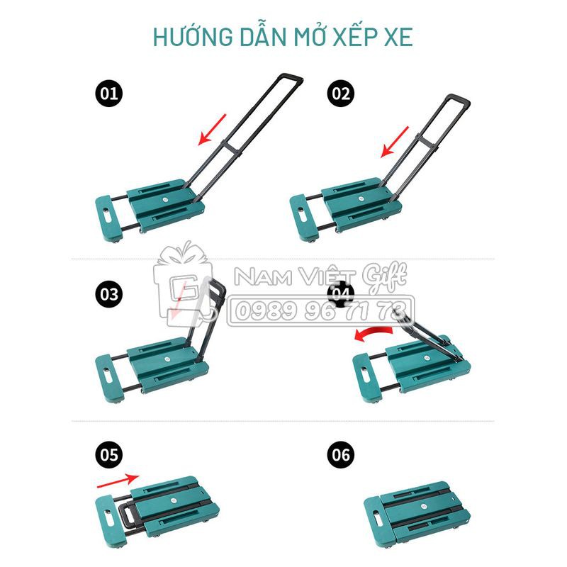 Xe Đẩy Gấp Gọn Đa Năng Xe Kéo Đi Chợ 6 Bánh