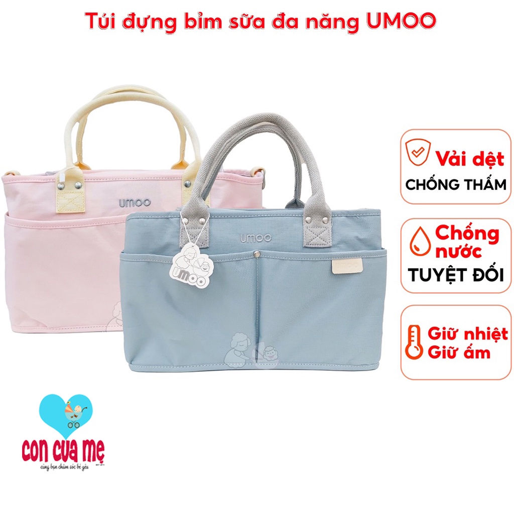 Túi xách bỉm sữa mẹ và bé UMOO kèm dây đeo chéo chất liệu vải dệt chống nước Mang cả thế giới bên mình vẫn gọn gàng