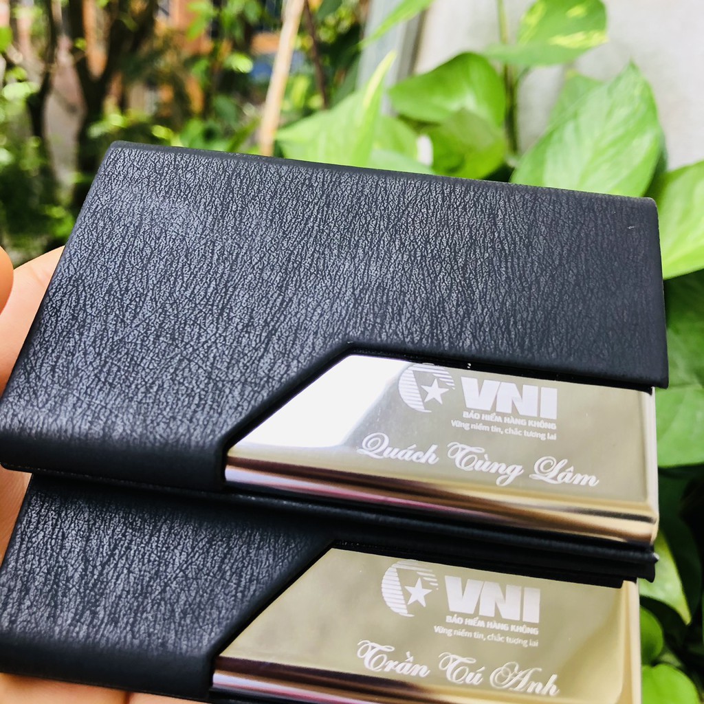 Hộp Đựng Card Visit Nhỏ Gọn Tiện Lợi Bỏ Túi Hc25 Da Simili Vân Đen Và Inox Không Gỉ