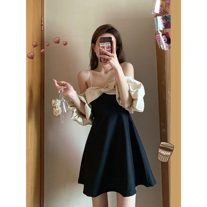 Đầm Công Chúa Hai Dây Tay Phồng Cổ Chữ V Ôm Dáng Phong Cách Pháp Dành Cho Nữ