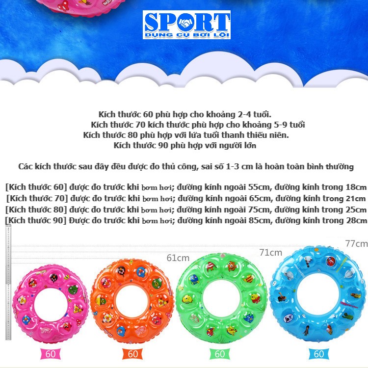 Phao Bơi Tròn 2 Lớp Đường Kính 60,70,80,90cm  Ngừoi Lớn Và Trẻ E Shop-Dungcuboiloi