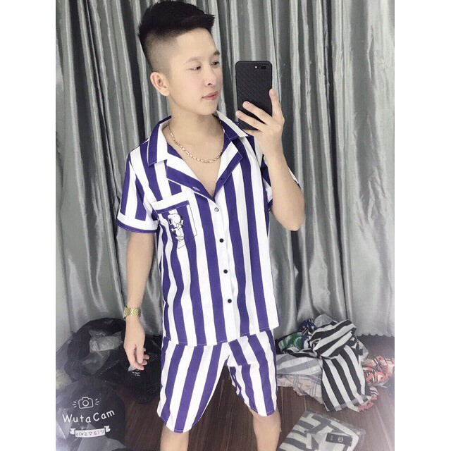 XẢ KHO GIÁ SỐC Bộ pijama kẻ tù đen và xám