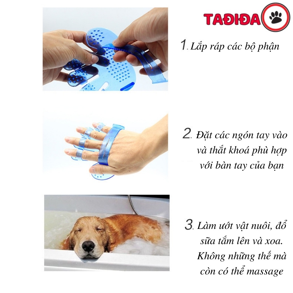 Găng tay Massage tắm cho Chó Mèo - Phụ kiện chải lông thú cưng - Tadida Pet