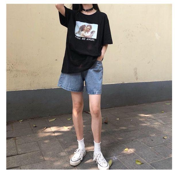 Quần Short Denim Ống Rộng Lưng Cao Thời Trang Mùa Hè Hàn Quốc Dành Cho Nữ
