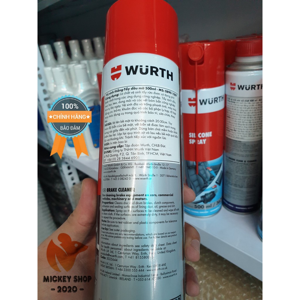 [ CAO CẤP ] Tẩy Rửa Dầu Mỡ Wurth Brake Cleaner 500ml W08901087