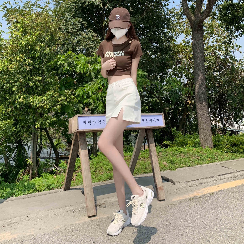 Chân váy jean Chữ A Lưng Cao Thời Trang Hàn Quốc Cho Nữ