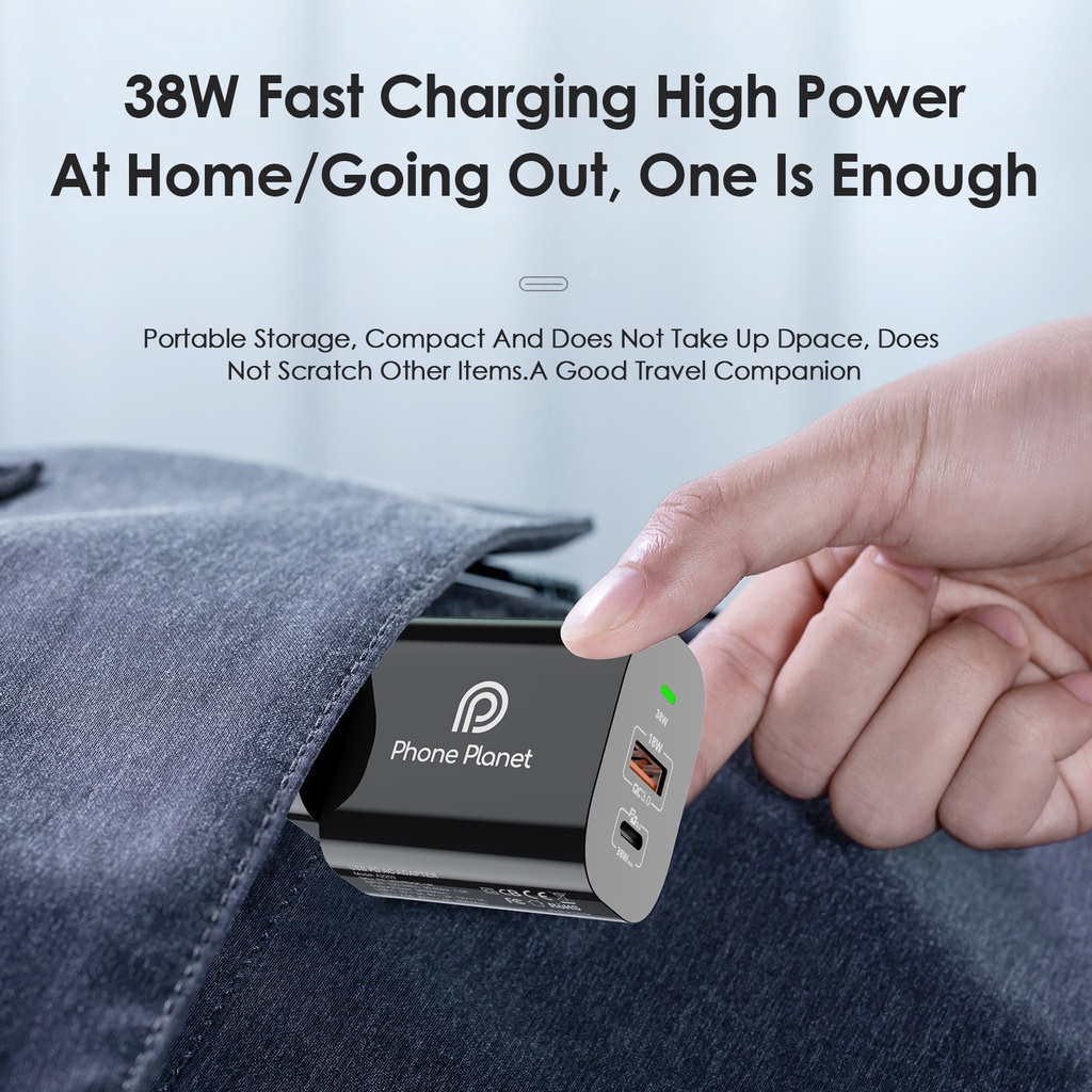 Đầu sạc nhanh Phone Planet 38W PD QC USB Type C Tương Thích Với Android iphone 14 Pro Max
