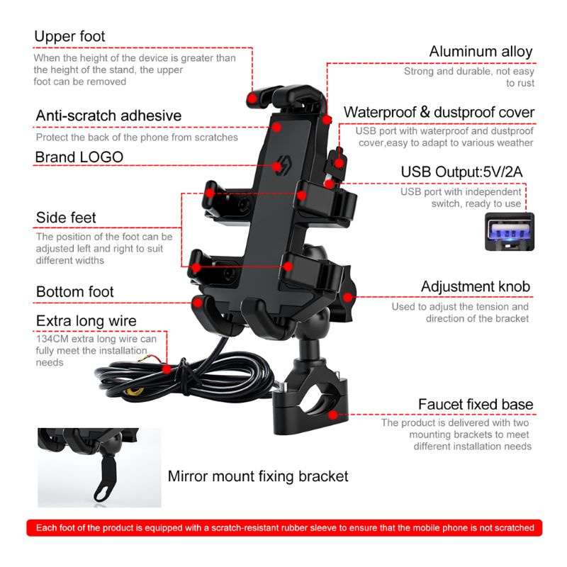 Giá Đỡ Điện Thoại Định Vị GPS Gắn Tay Lái Xe Máy Chống Sốc Bền Bỉ Thiết Kế 8 Móng Vuốt Cố Đị