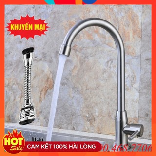Vòi đơn lạnh chậu rửa bát, rửa chén inox 304 tặng đầu vòi rửa dây dài và dây cấp inox VRB902-DV02