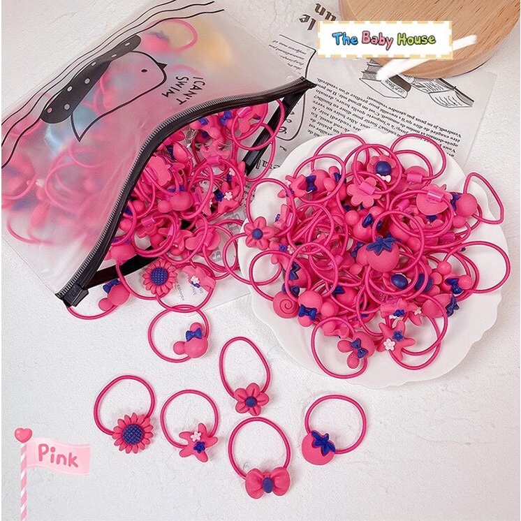 Dây Buộc Tóc  𝐅𝐑𝐄𝐄𝐒𝐇𝐈𝐏 Set Dây Buộc Tóc Nhiều Kiểu Khác Nhau Dễ Thương Cho Bé Tặng Kèm Túi Zip