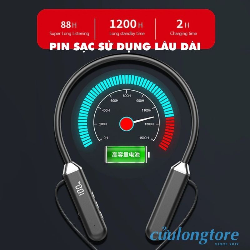 Tai Nghe Bluetooth Không Dây Đeo Cổ 5.3 nhét tai Led kỹ thuật số âm thanh hifi stereo không thấm mồ hôi thể thao gaming