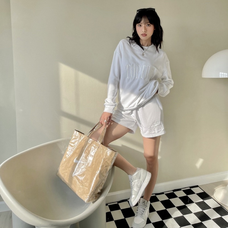 Quần short cạp chun cotton TOPTIFY thêu chữ phong cách thể thao STS05