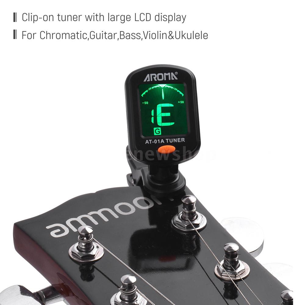 Tuner kẹp có thể xoay màn hình LCD AROMA AT-01A cho đàn ghita bass ukulele violin