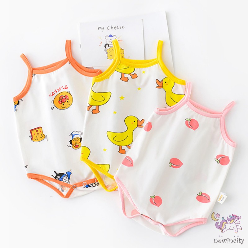 Bộ Áo Liền Thân Không Tay Bằng Vải Cotton In Họa Tiết Hoạt Hình Thời Trang Mùa Hè Kiểu Hàn Cho Bé Trai Và Bé Gái