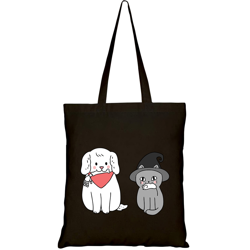 Túi vải tote canvas HTFashion in hình cat and dog HT89