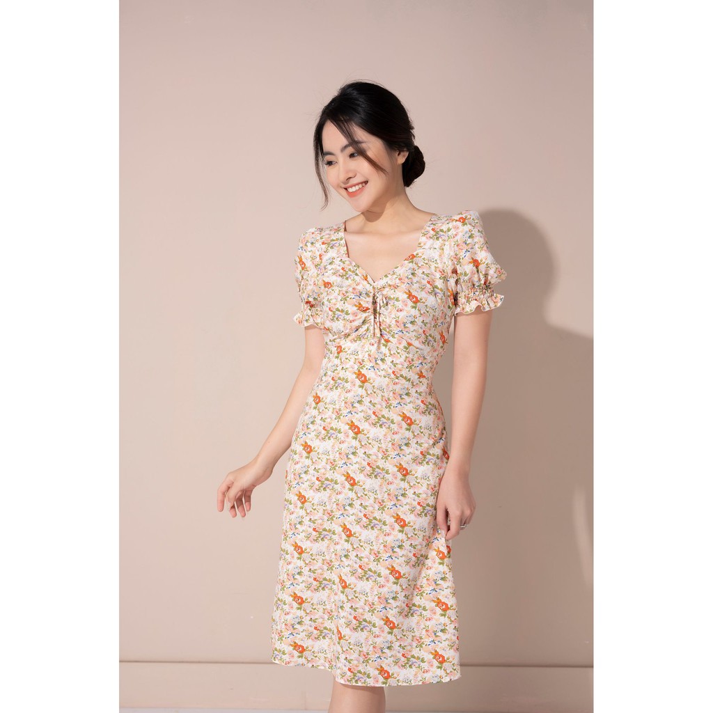 Đầm nữ hoa nhí rút nhún ngực, đầm nữ chun tay TKFASHION DK847