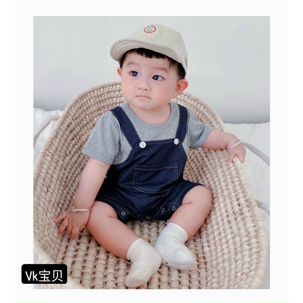 Body Giả Yếm Bò Đùi Cộc Tay - Bộ Liền Thân Chất Cotton Siêu Mềm Mát Cho Bé Trai Size từ 0-3M đến 9-12M