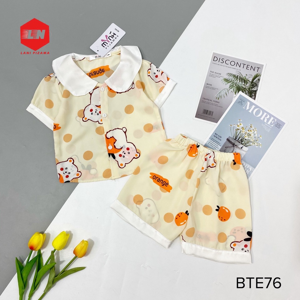 Bộ pijama bé gái cộc đùi lụa mango size từ 12kg đến 37kg , bộ mặc nhà lụa cho trẻ em đáng yêu