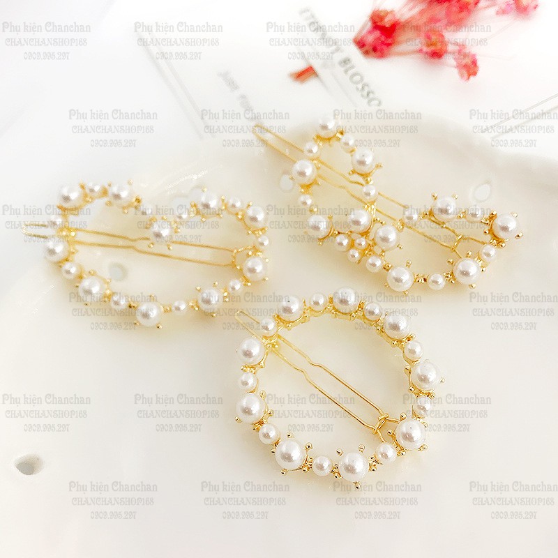 Kẹp tóc đính hạt châu sang chảnh 18k / cái