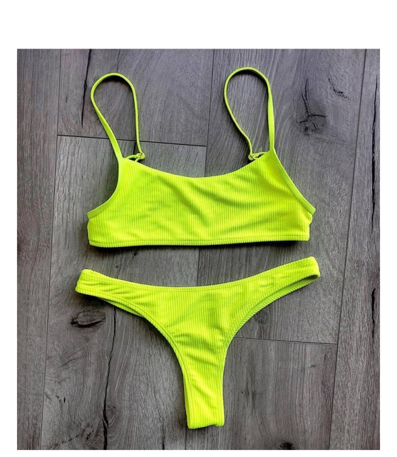 [BKN494] &lt;ÂU&gt; SET BIKINI BASIC VẢI GÂN HỒNG/XANH NEON QUẦN THONG/LỌT KHE