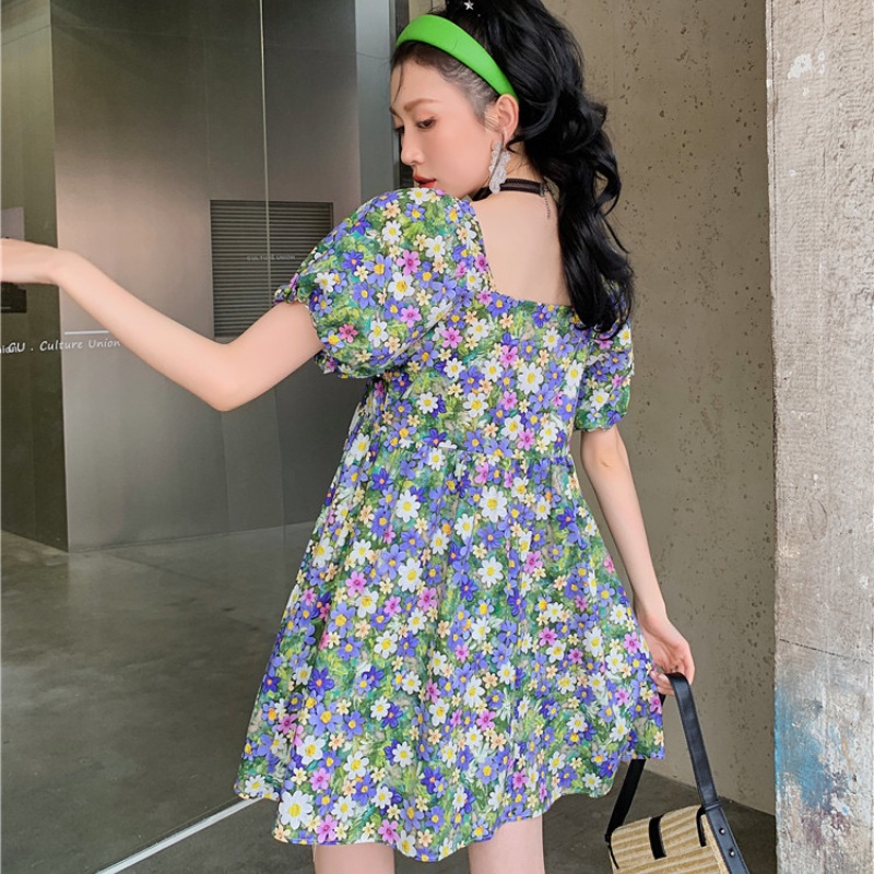 Đầm công chúa dáng rộng họa tiết hoa nhiều màu sắc thời trang mùa hè Hàn Quốc cho nữ