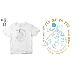 Áo thun tay ngắn unisex Chodole cho cả nam và nữ, chất liệu vải cotton in hình FLY ME TO THE MOON FOR GREAT JOURNEY