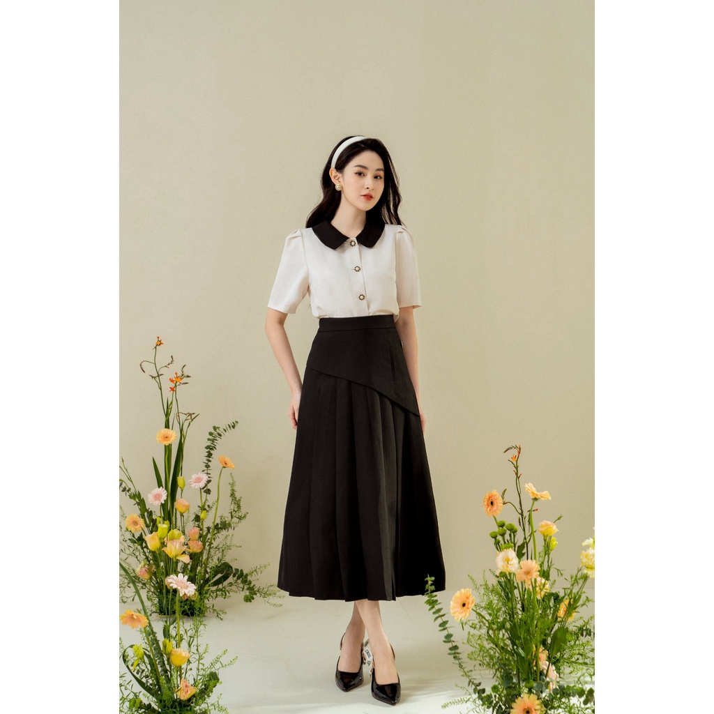 Chân váy dài xếp ly đáp ngoài TIINSTORE CHD079
