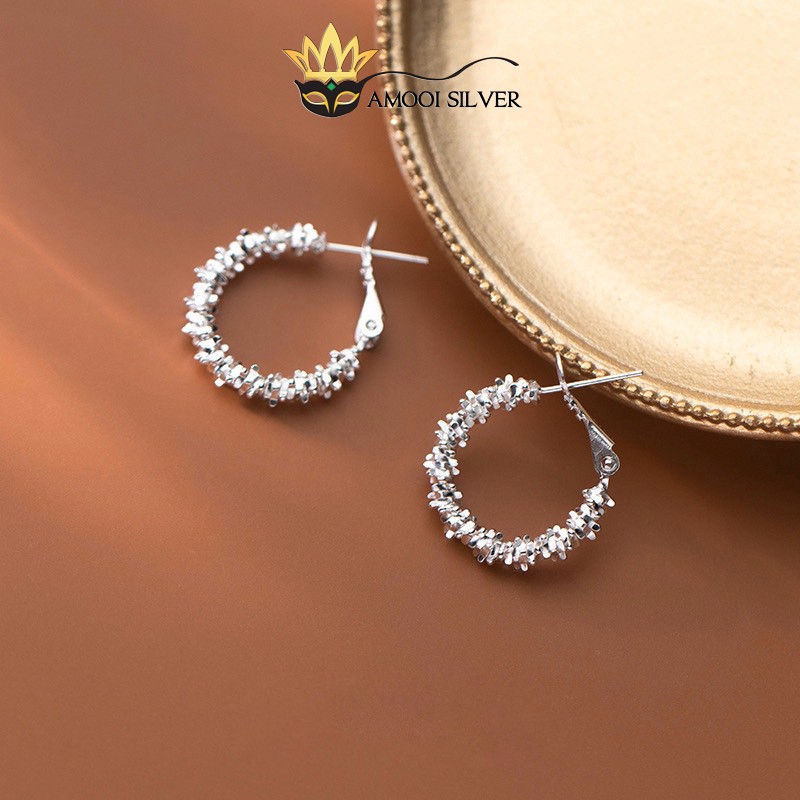 Bông tai bạc S925 khoen tròn sequin lấp lánh đường kính 1.8cm - Amooi Silver AB215