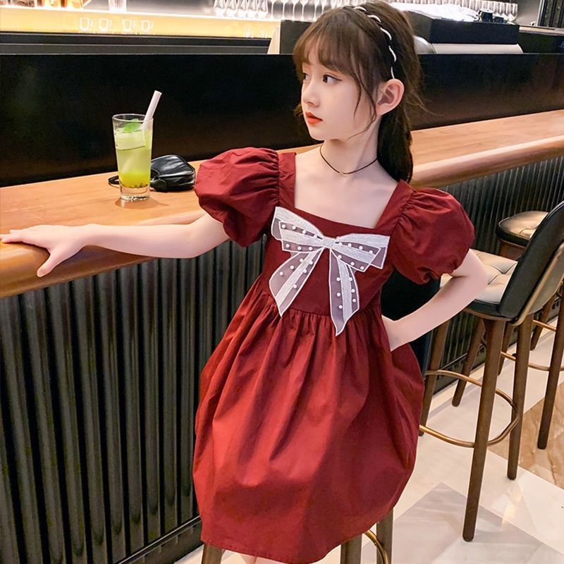 Váy Phồng Tay Ngắn Phong Cách Hàn Quốc 2022 Mới Cho Bé Gái 3-14 Tuổi