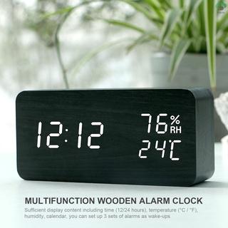 Đồng hồ báo thức để bàn bằng gỗ có thể điều chỉnh độ sáng 3 chế độ điều chỉnh nhiệt độ bằng giọn 6
