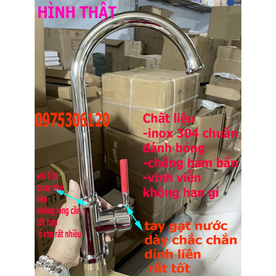 [LOẠI 1-HÀNG ĐÚC]Vòi Rửa Chén Bát Nóng Lạnh 100% inox 304 đánh bóng N4012 Fotar và 2 dây,vòi cần ổ bi quay nhẹ hơn ổ ron