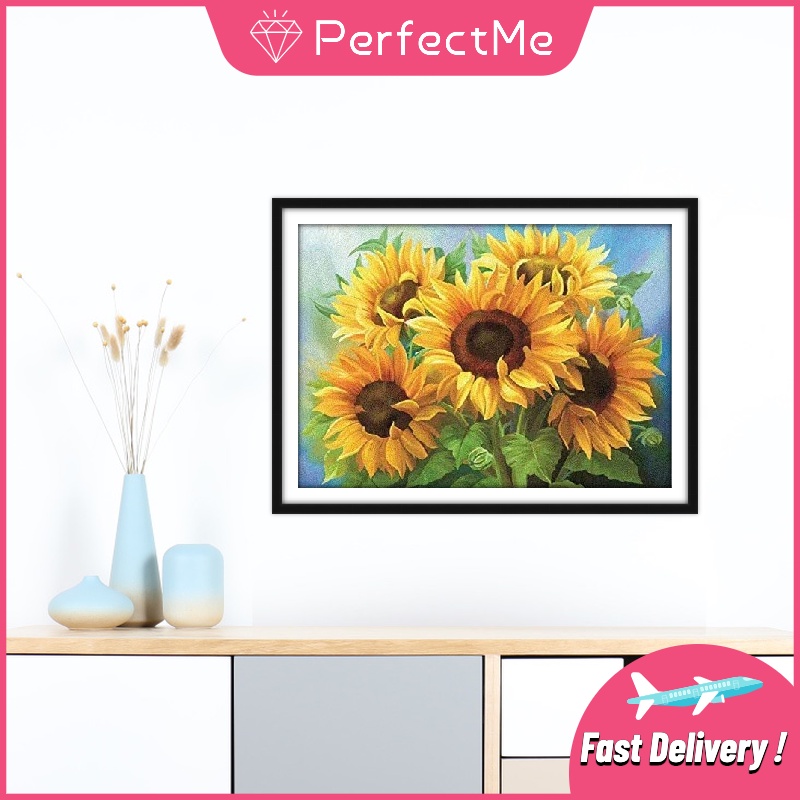 Bộ Tranh Đính Đá 5D Họa Tiết Hoa Hướng Dương Độc Đáo Kích Thước 30X40CM Trang Trí Nhà Cửa