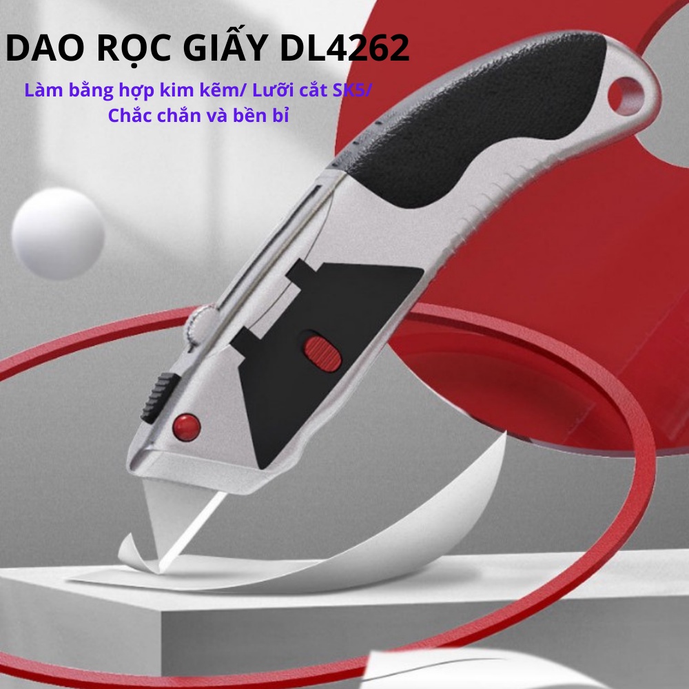 Dao Rọc Giấy Cao Cấp Deli - Vỏ Nhôm Bọc Cao Su, Khóa Tự Động An Toàn, Tiện Lợi - DL4262