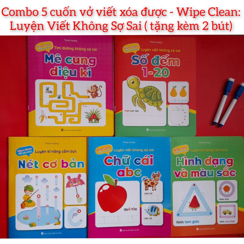[Mã LIFE20KALL giảm 10% đơn 50K] Combo 5 cuốn Vở Viết Xóa Được - Wipe Clean: Luyện Viết Không Sợ Sai - Tặng Kèm 2 Bút