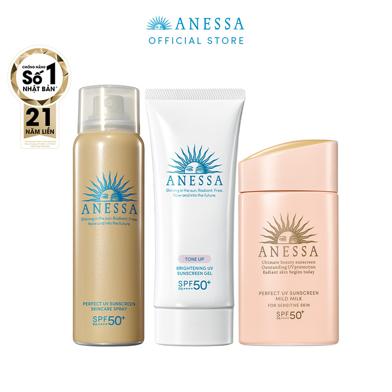 Bộ kem chống nắng Anessa dưỡng sáng, nâng tông và dịu nhẹ dành cho da nhạy cảm