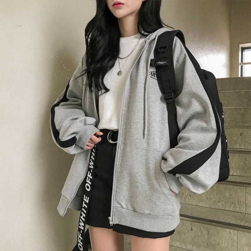 Áo khoác hoodie XINLANYASHE tay dài thoải mái phong cách đường phố Hàn Quốc cho nữ áo khoác