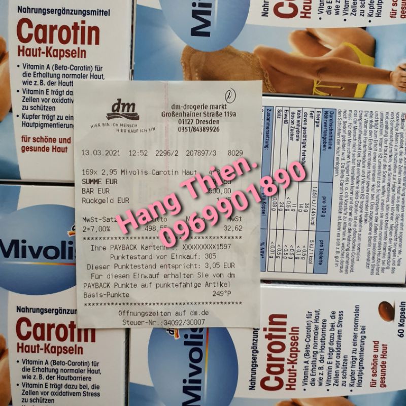 (Đủ bill Đức)  Viên uống Chống Nắng Đức Mivolis Carotin