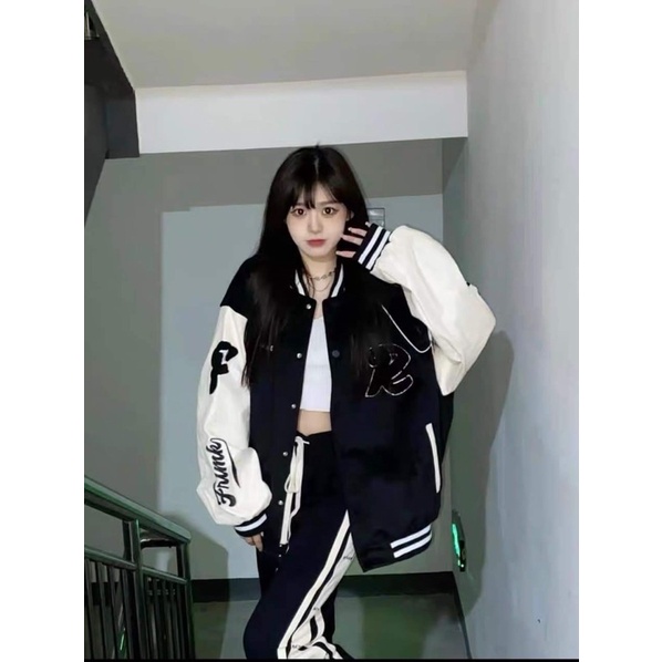 Áo Khoác Bomber Chữ R Phối Tay Cực Chất